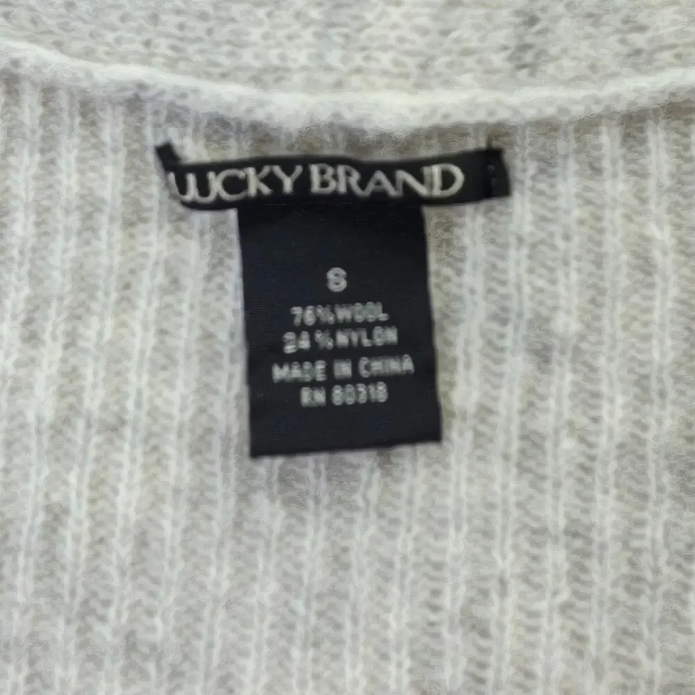 Lucky Brand Sweater Vest Small Gray Wool Blend Open Front Long Pockets Boho Chic